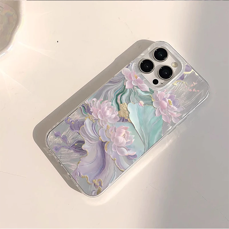 Dreamy Purple Lotus Print Aesthetic Phone Case for iPhone 17 Pro 16 15 1413 12 11 Pro Max XS X XR 7 8 Plus 16e 17Air  SE2 Cover view 4