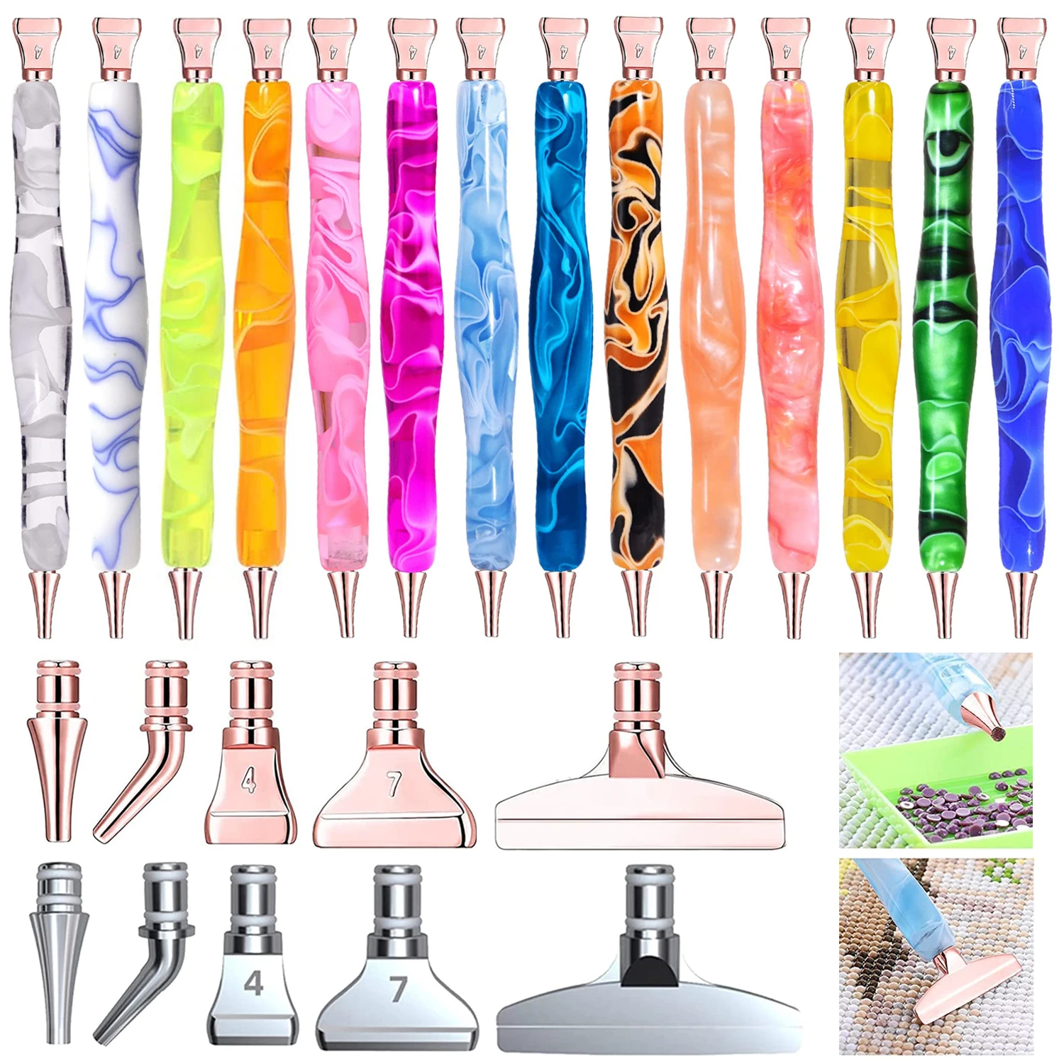 Handmade Resin 5D Diamond Painting Art Drill Pen Stylus Kit Tool Accessories and Diamond Paint Art Pen Tips Heads Placer