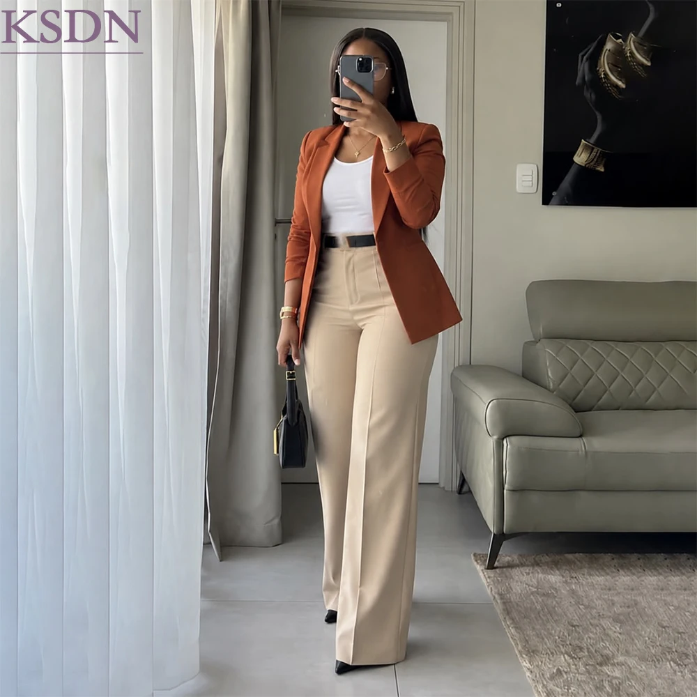 Luxury Women's Suits Fashion Slim Fit Wide Leg Trousers Customized Business 2 Piece Jacket Pants Office Work Female Blazer