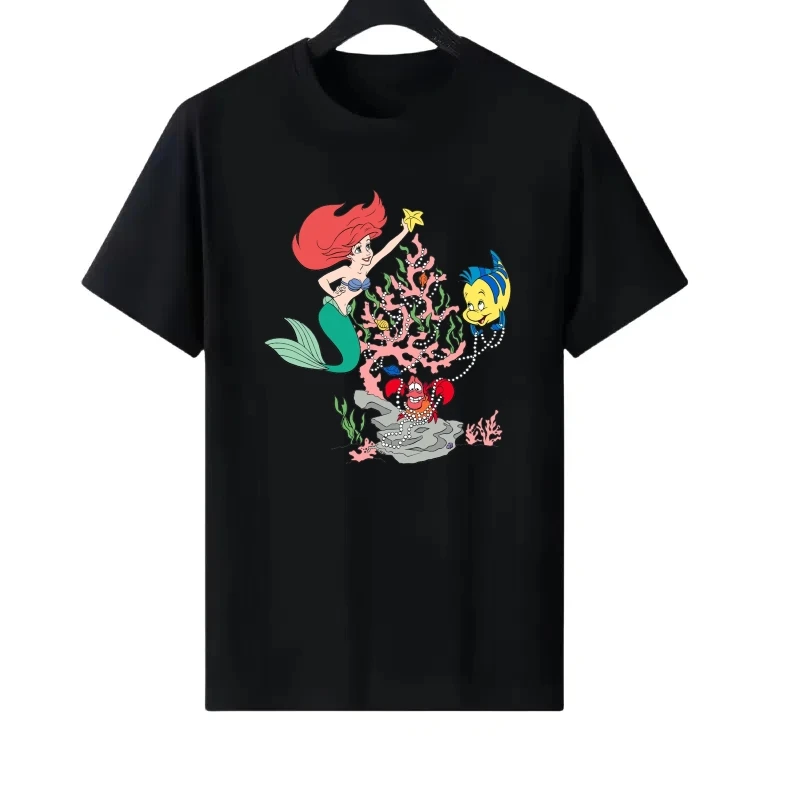ديزني حورية البحر نمط امرأة أزياء فضفاضة جولة الرقبة الوالدين والطفل الملابس قمم السيدات رخيصة قصيرة الأكمام تي شيرت بلوزات #2