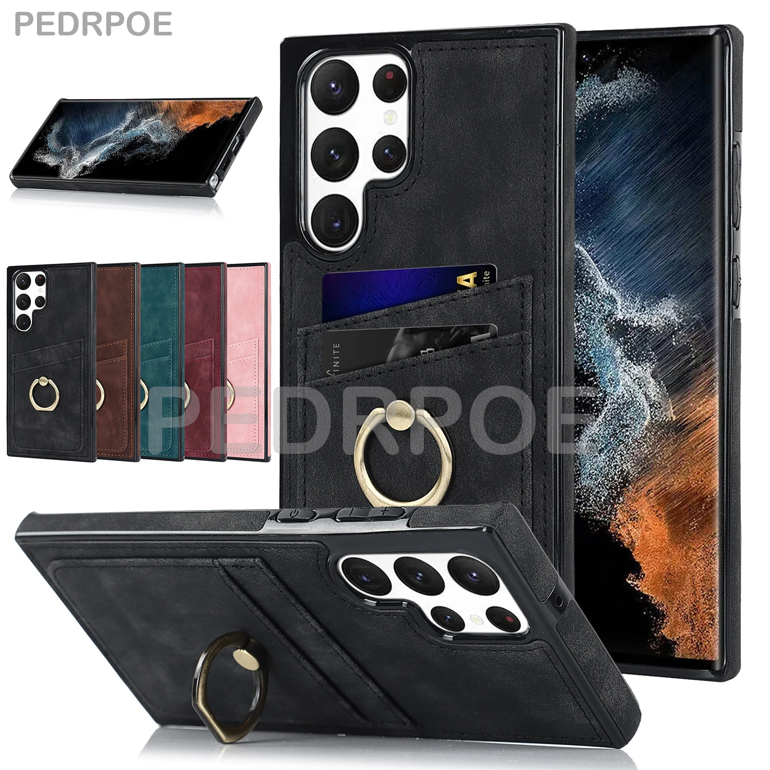 

Matte plush Leather Case For Samsung Galaxy S23 Ultra S22 Plus S21 S20 FE Note 20 10 Luxury Card Pocket With Ring Protect Cover