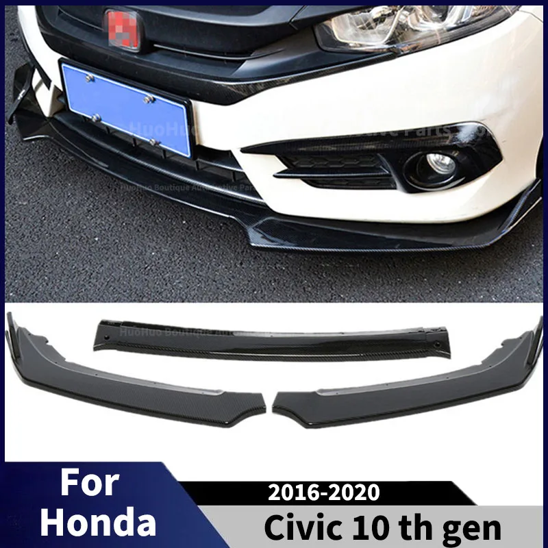 

3Pcs for Honda Civic 10 Th Gen 2016-2020 Car Front Bumper Splitter Lip Guard Protector Cover Lower Front Blade Body kit Tuning