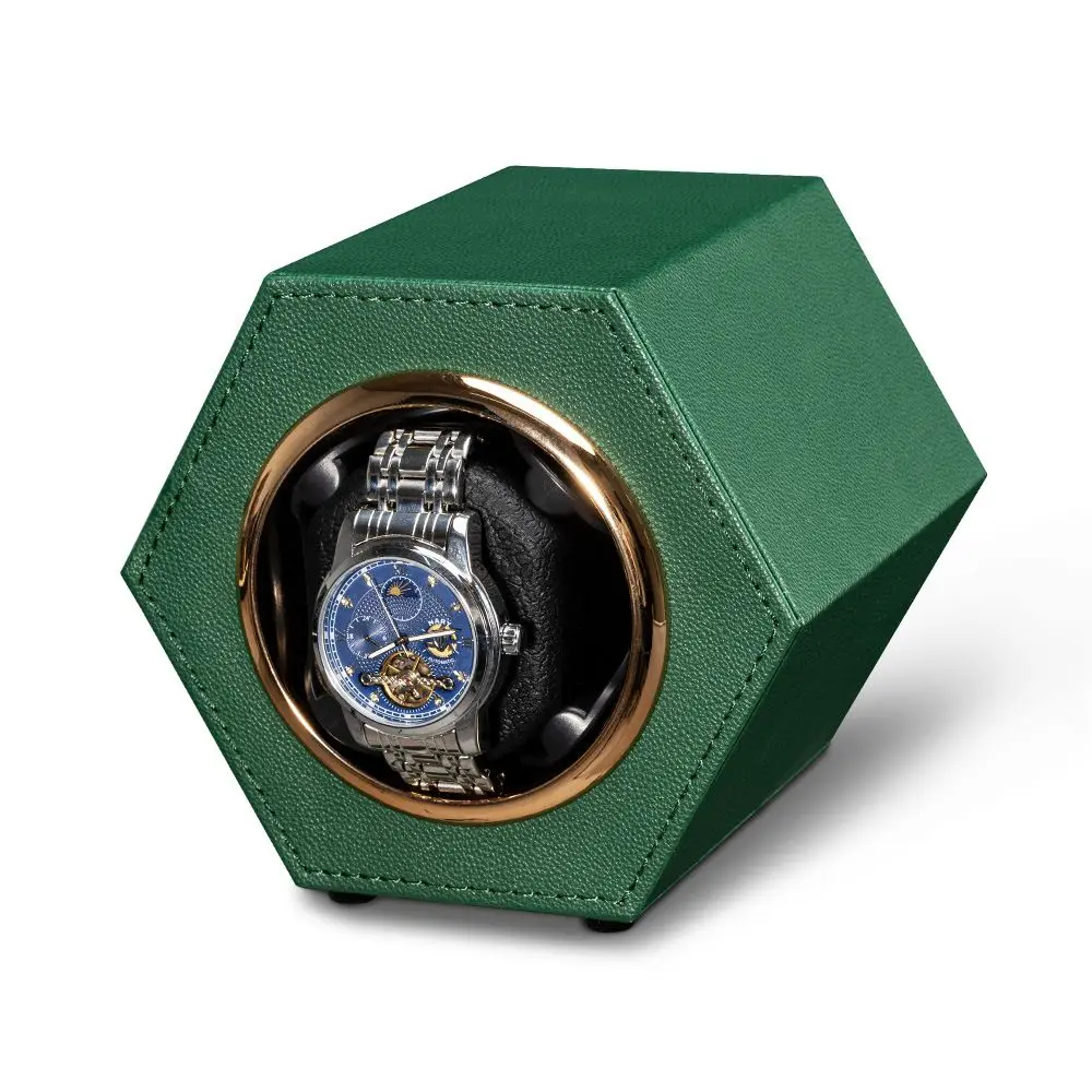 Dispositivo de colocación giratorio hexagonal creativo con ranura única, bobinadora de reloj de movimiento automático, caja de almacenamiento, organizador, protección de relojes