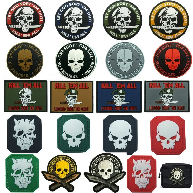 Skull Badges Patches PVC Rubber HOOK Removable Insignia Patch Armbands Clothes Accessories Decorative for Caps Backpacks