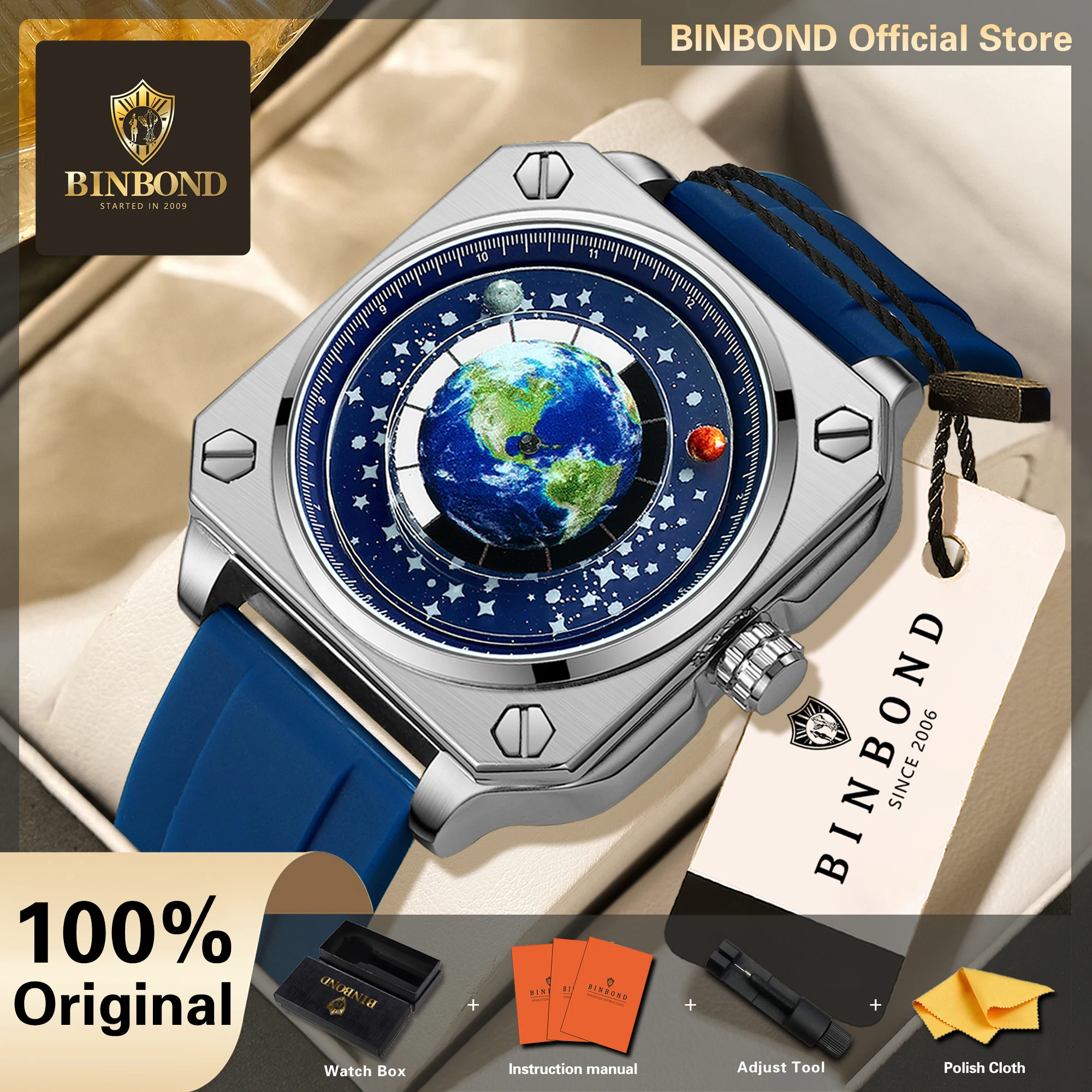 BINBOND Earth&star Quartz Wristwatches For Men Luxury Luminous Waterproof Men's Watch Orginal Reloj Para Homres +Gift Box