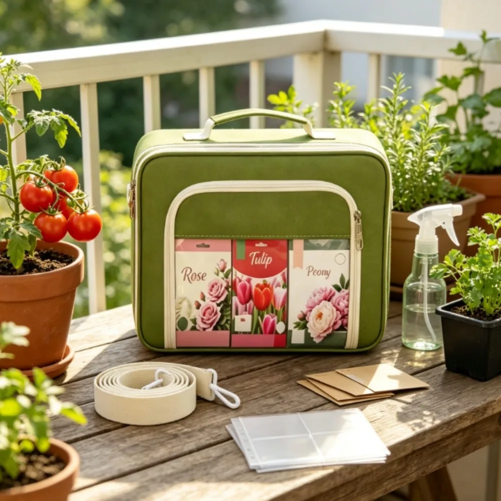 Floral Grains Organizer Binder with 20 Labeled Envelopes Sturdy Polyester Build and Secure Two-Way Zipper for Garden Use