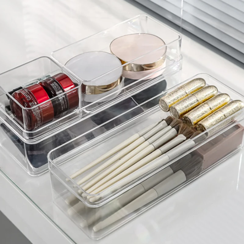 Clear Drawer Organizer Transparent Drawer Divider Storage Box Bins Case For Utensil Cosmetic Groceries Kitchen Tableware