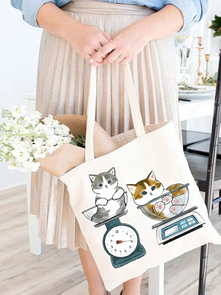 Woman Designer Shoulder Bag Ladies Fabric Handbags Beach Cloth Summer Shopper Cat Shopping  Folding Canvas Tote Travel Bags