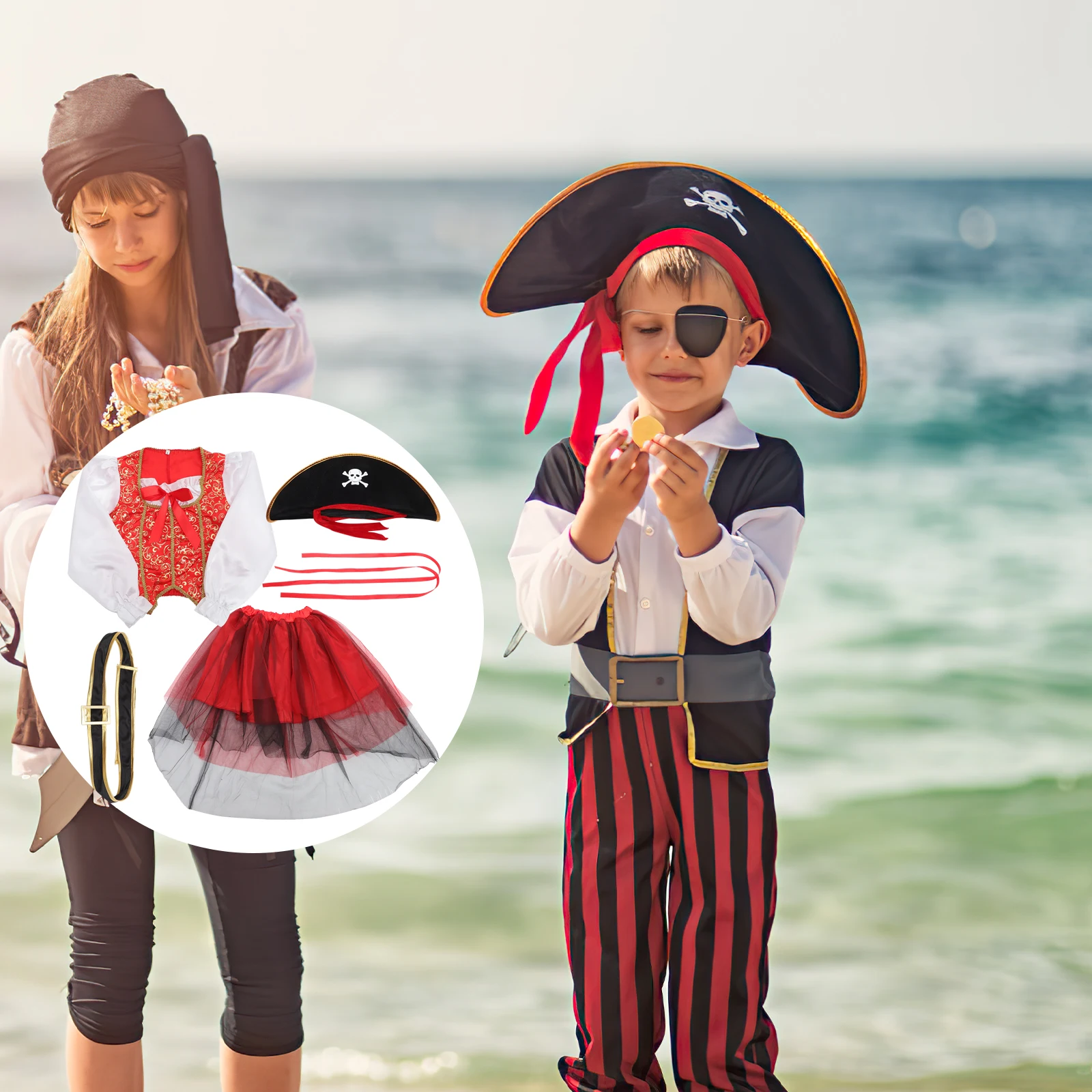

4pcs Pirate Costume Kids Halloween Outfit Soft Texture Comfortable Wear Classic Design Easy On Off Clean Store cosplay