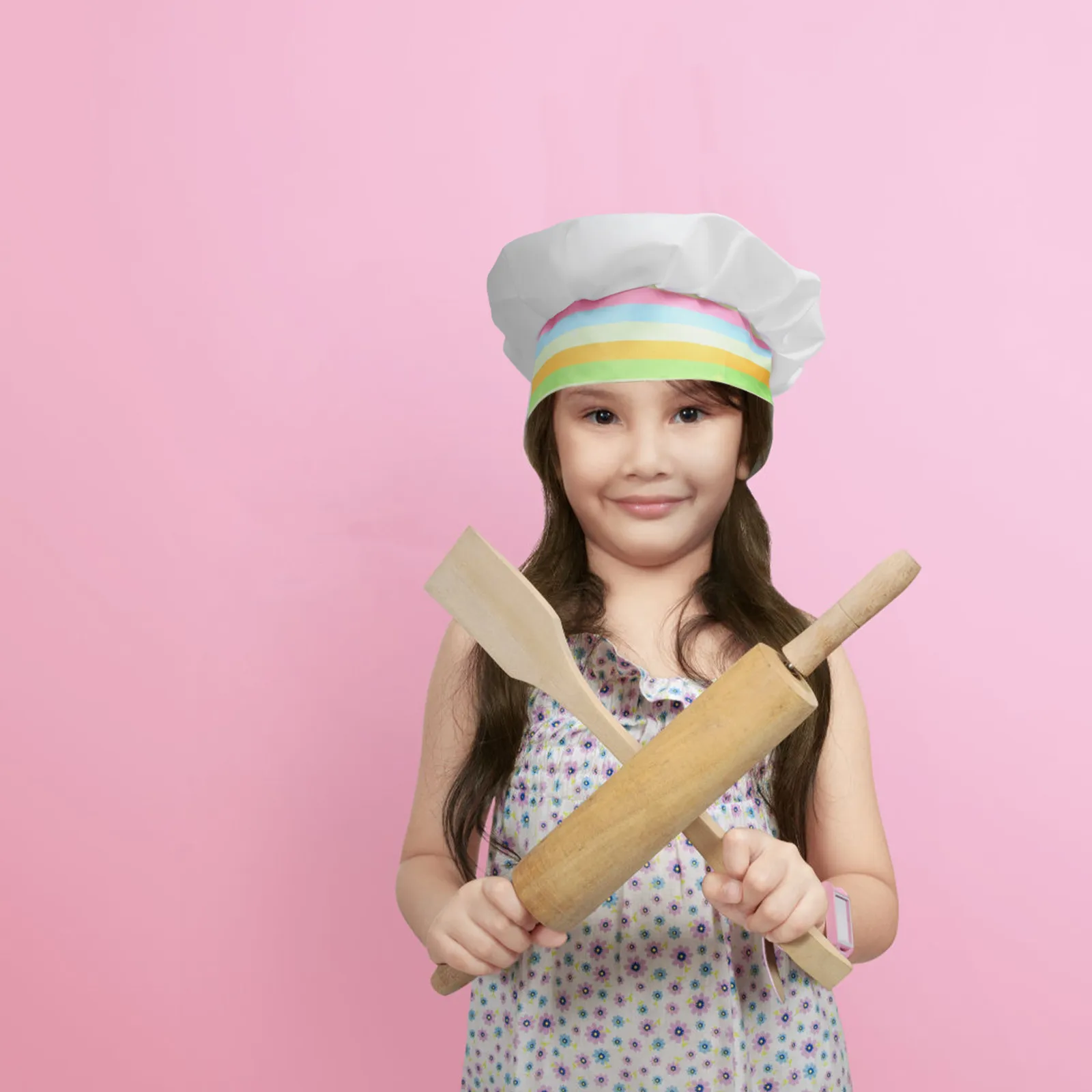 1Set Creative Kids Baking Apron Set Sturdy Chef Apron Cooking Hat Gloves Mat for Girls 90-140Cm Waterproof Wear-Resistant