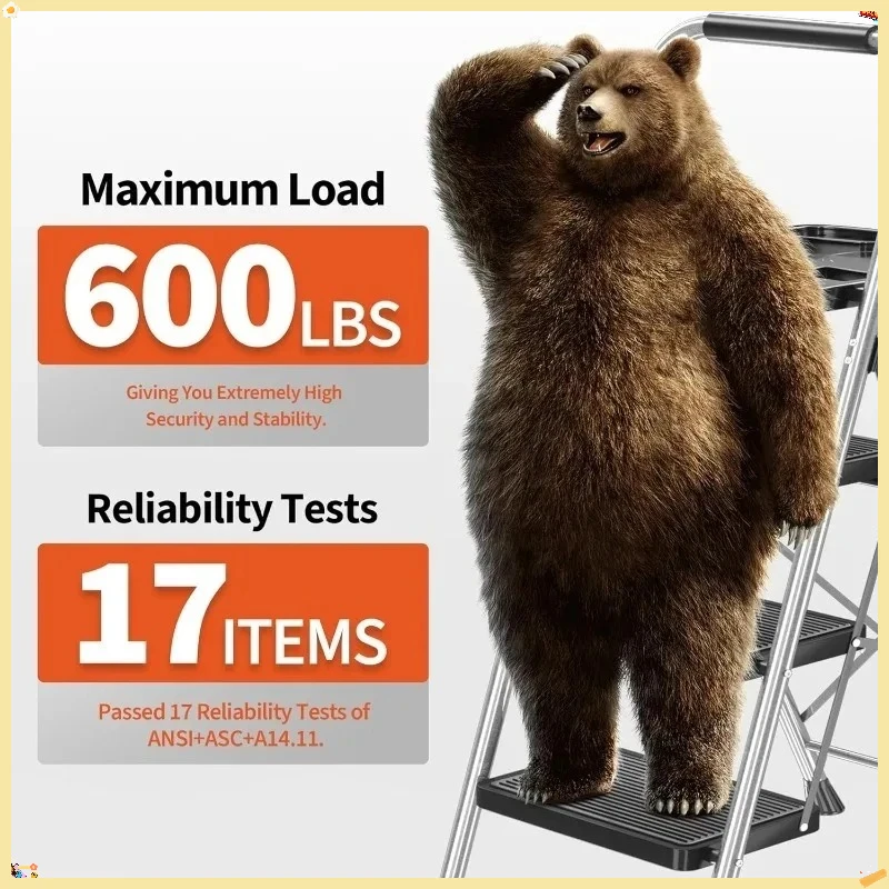 Escalera de 3 escalones, taburete plegable con plataforma de herramientas, pedal antideslizante ancho y pies antideslizantes, construcción de acero más robusta, gris