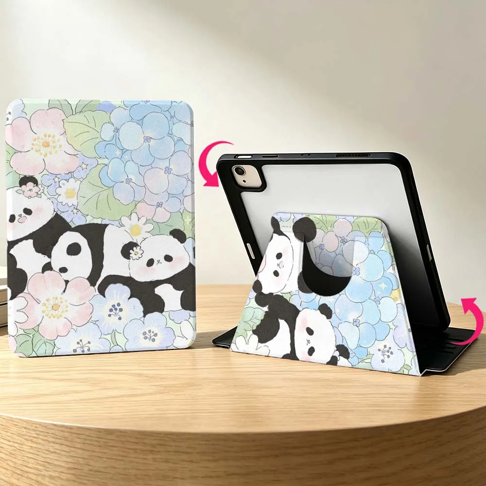 Cute Cartoon Panda For Samsung Galaxy S11 S10 S9 S8 S7 S6 A11 A9 A8 A7 Lite Plus Ultra 360° Rotation Tablet Case Soft