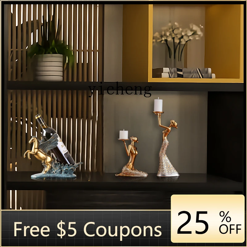 YFY  Candle Holder Ornament Vintage Home Light Luxury Candle Holder Ornament Dining Table Decoration