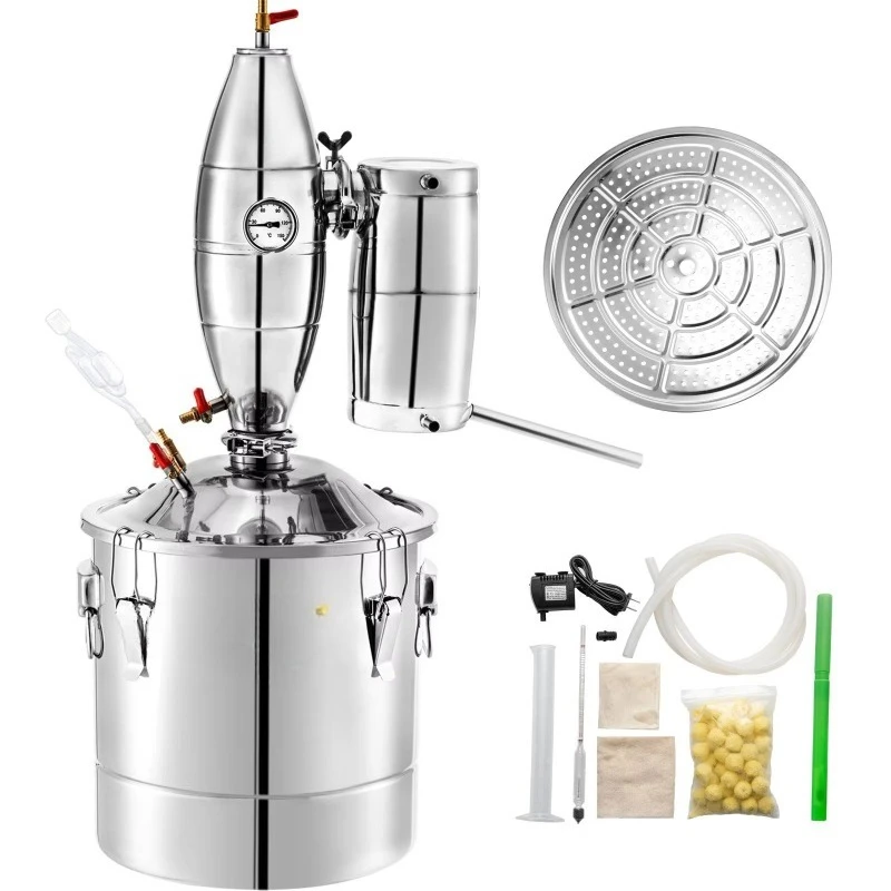 

7.9Gal 30L Household Kit Wine Boiler 304 Stainless Steel Alcohol Distiller with Thermometer Fermentation Equipment