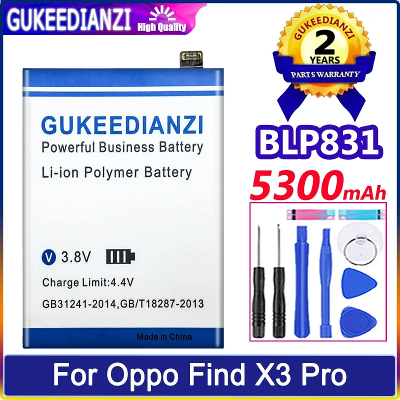 GUKEEDIANZI Battery BLP831 5300mAh For Oppo Find X3 PRO X3Pro CPH2173 PEEM00 Batteries