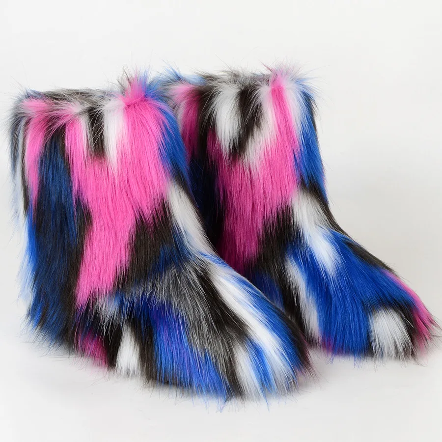 

Europe and America Style Women's Mid-Calf Winter Snow Boots with Warmth Anti-Slip Faux Fur and Imitation Fox Jacquard