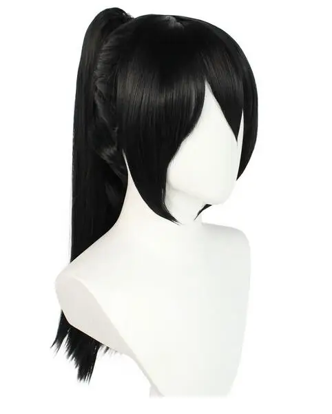 Wig ekor kuda panjang lurus hitam klip-in dengan poni harian Yukimura Jiziru Wig Cosplay untuk Halloween Natal Sekolah