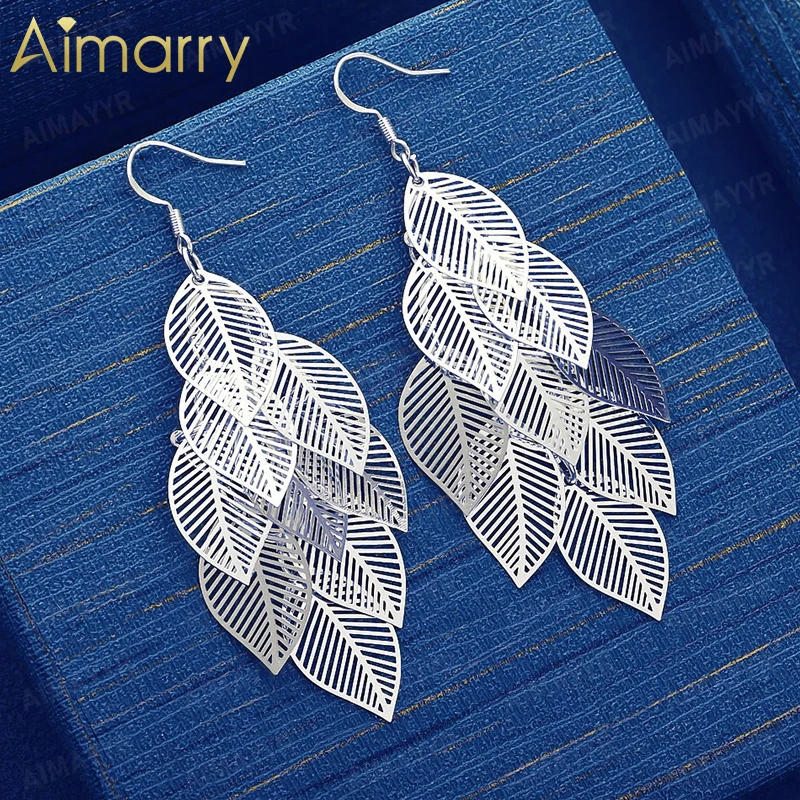 925 Sterling Silver Multi-layer Hollow Leaf Earrings for Women's Parties Banquets Weddings High-quality Fashion Jewelry