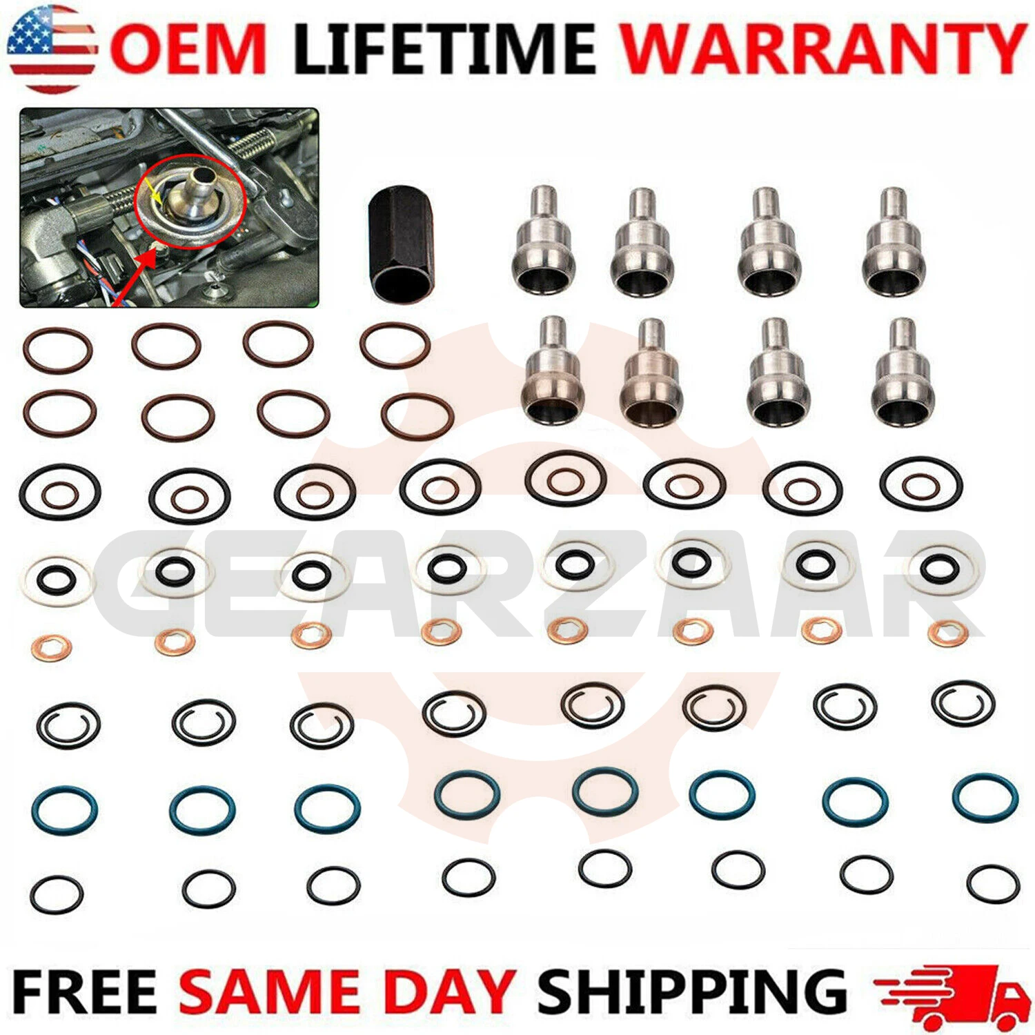 Oil Nozzle Sleeve set Rail Leak Repair Kit Tool O-rings & Injector Seal  For Ford 6.0L 2003 2004 2005 2006 2007 2008 2009 2010