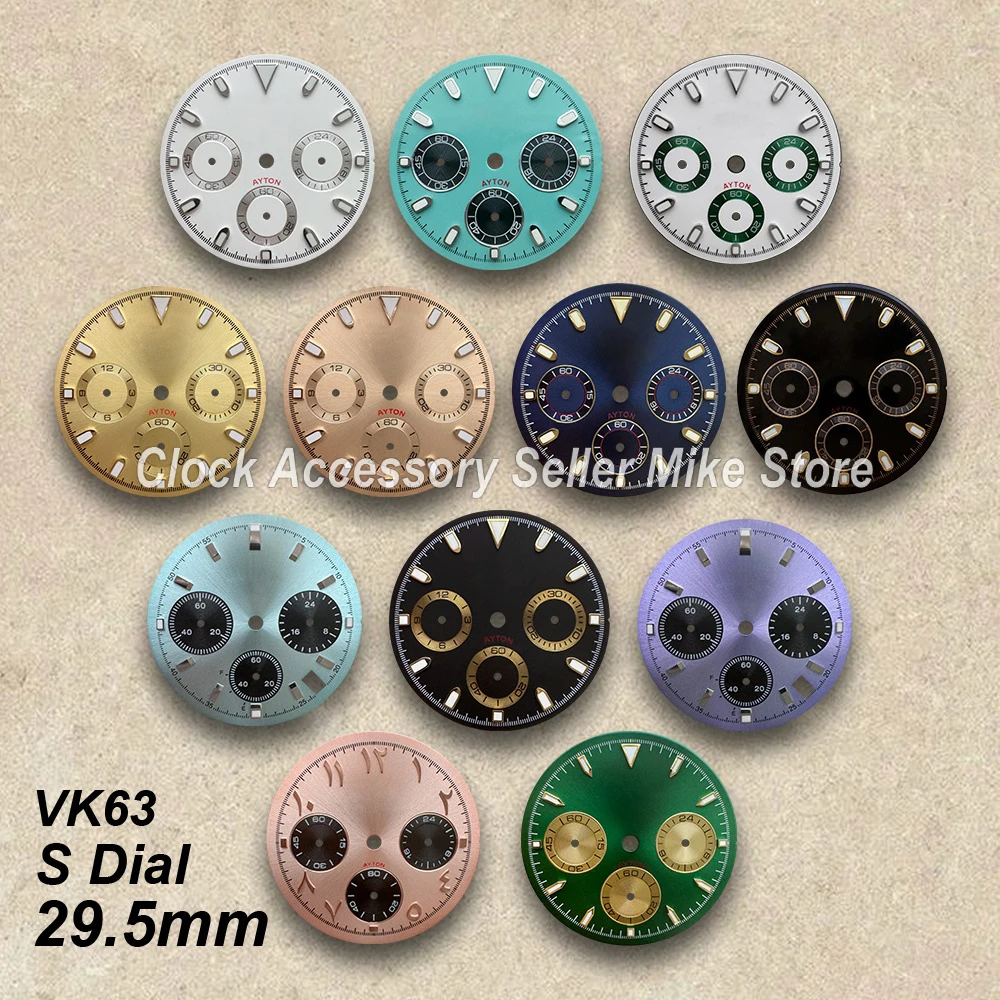 29.5mm Panda S DTN Dial Fit VK63 Movement Green/No Luminous High Quality Watch Modification Accessories