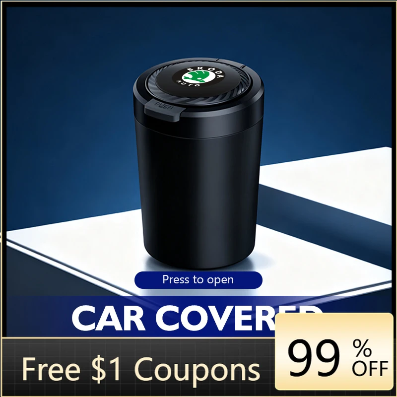 

Car Sticker For Skoda Car Logo Ashtray Garbage Bin Storage Accessories Kamiq MK3 Roomster Rapid Kodiaq Karoq Fabia Enyaq