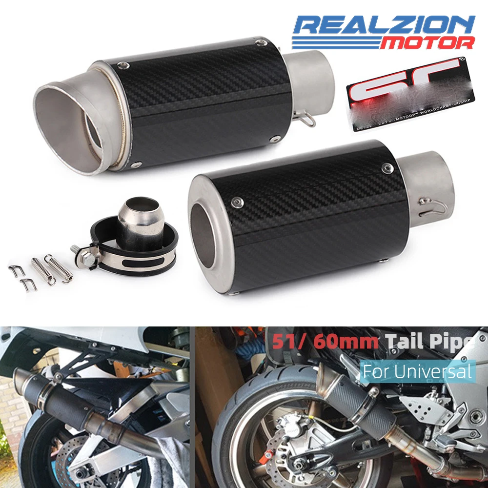 REALZION 38mm 51mm Motorcycle Exhaust Pipe Exhaust Muffler Escape Link Pipe Tailpipe DB Killer SC Style Universal