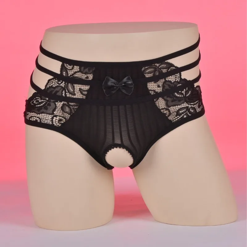 

Сексуальное кружевное белье для ролевых игр с открытой промежностью, трусики с бантом, пикантные трусики-стринги с высокой талией для кроссдрессеров и сисси