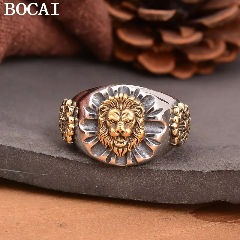 

BOCAI NEW S925 Серебряное ретро милое кольцо с рисунком лозы и травы в виде льва