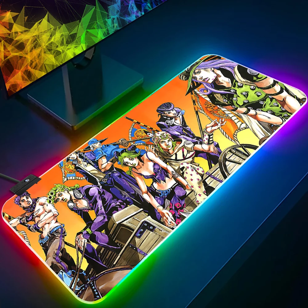 

JoJo's Bizarres Adventures RGB Pc Gamer Keyboard Mouse Pad Mousepad LED Glowing Mouse Mats Rubber Gaming Computer Mausepad