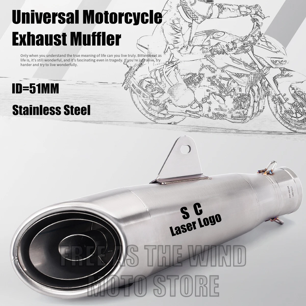 

51MM 3 Layers Universal Motorcycle sc Exhaust Muffler Escape With Detachable Silencer For Gp Project Racing Exhaust Modify Parts