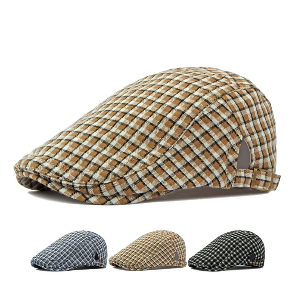 English retro fine-check pattern forward cap, simple and fashionable multi-color baseball cap, elegant and versatile