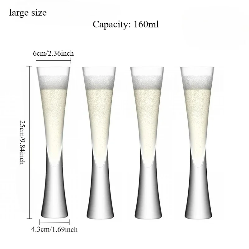 Glitter Handleless Champagne Glasses Clear Tulip Cocktails for Bar Party Wedding Bubbly Wine Glasses Gift Set 5