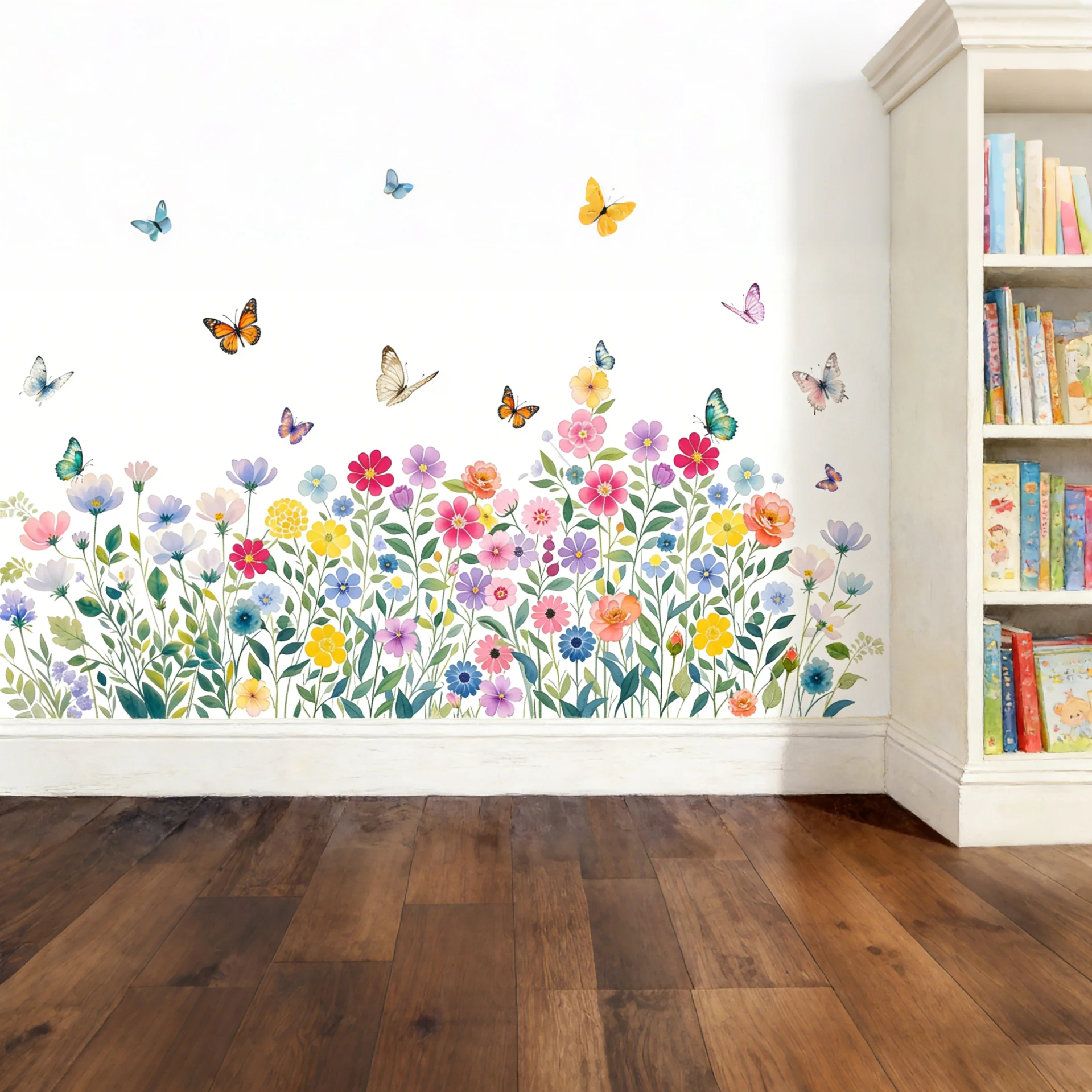 Kreative Pflanzen- und Blumen-Schmetterlings-Sockelleisten-Wandaufkleber-Dekoration für Wohn- und Schlafzimmer, Taillenlinie, Heimdekoration