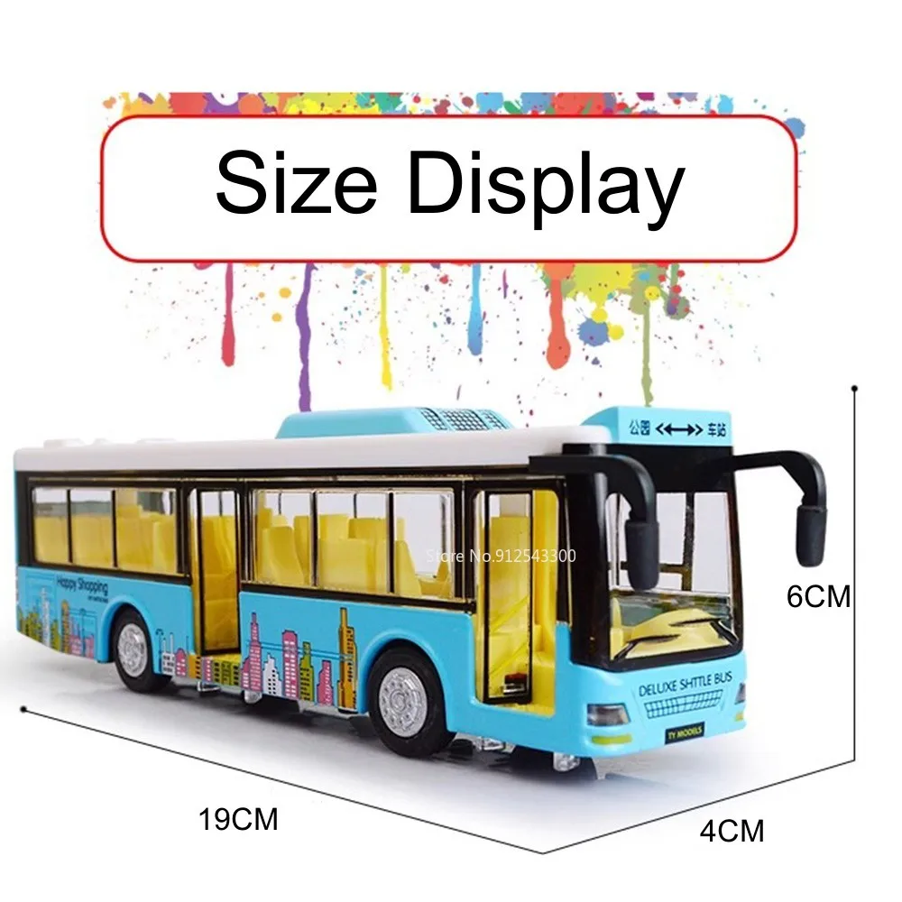 1/36 Single Bus Model Car Toy Metal Die-cast Sound Light Pull Back 3 Doors Opened Autobus Models Ornament Toys Gifts for Kids