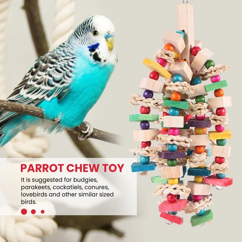 Large Parrot Chewing Toy - Bird Parrot Blocks Knots Tearing Toy Bird Cage Bite Toy For African Grey Macaws Cockatoos