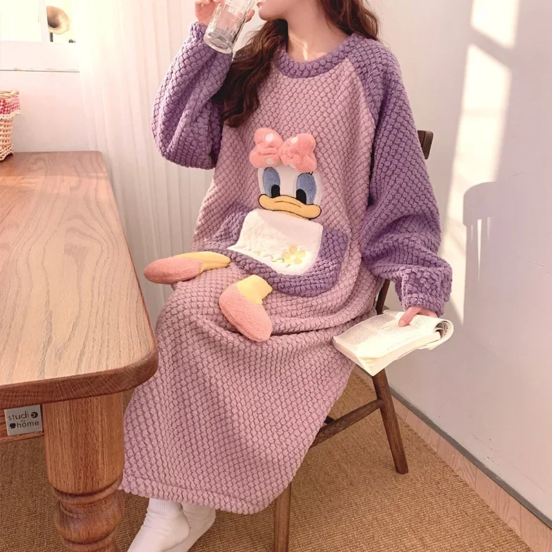 Disney Donald Duck Pyjamas Flugzeughals Langarmhosen Warmes zweiteiliges Set Disney Loungewear Donald Duck Damenpyjamas