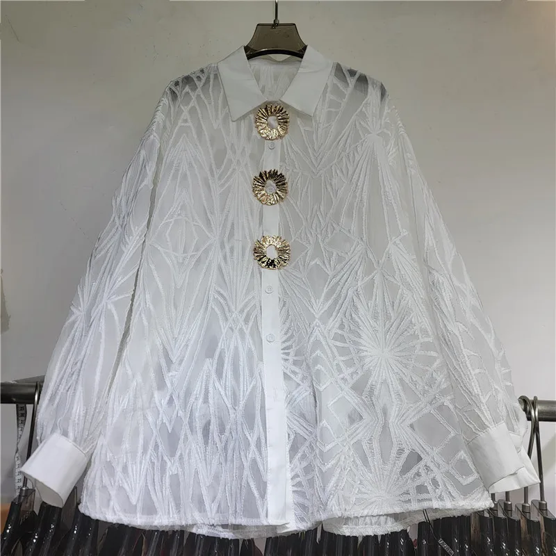 

SuperAen Jacquard Design Button Women's Summer 2026 New Loose Oversize Single Breasted Shirts
