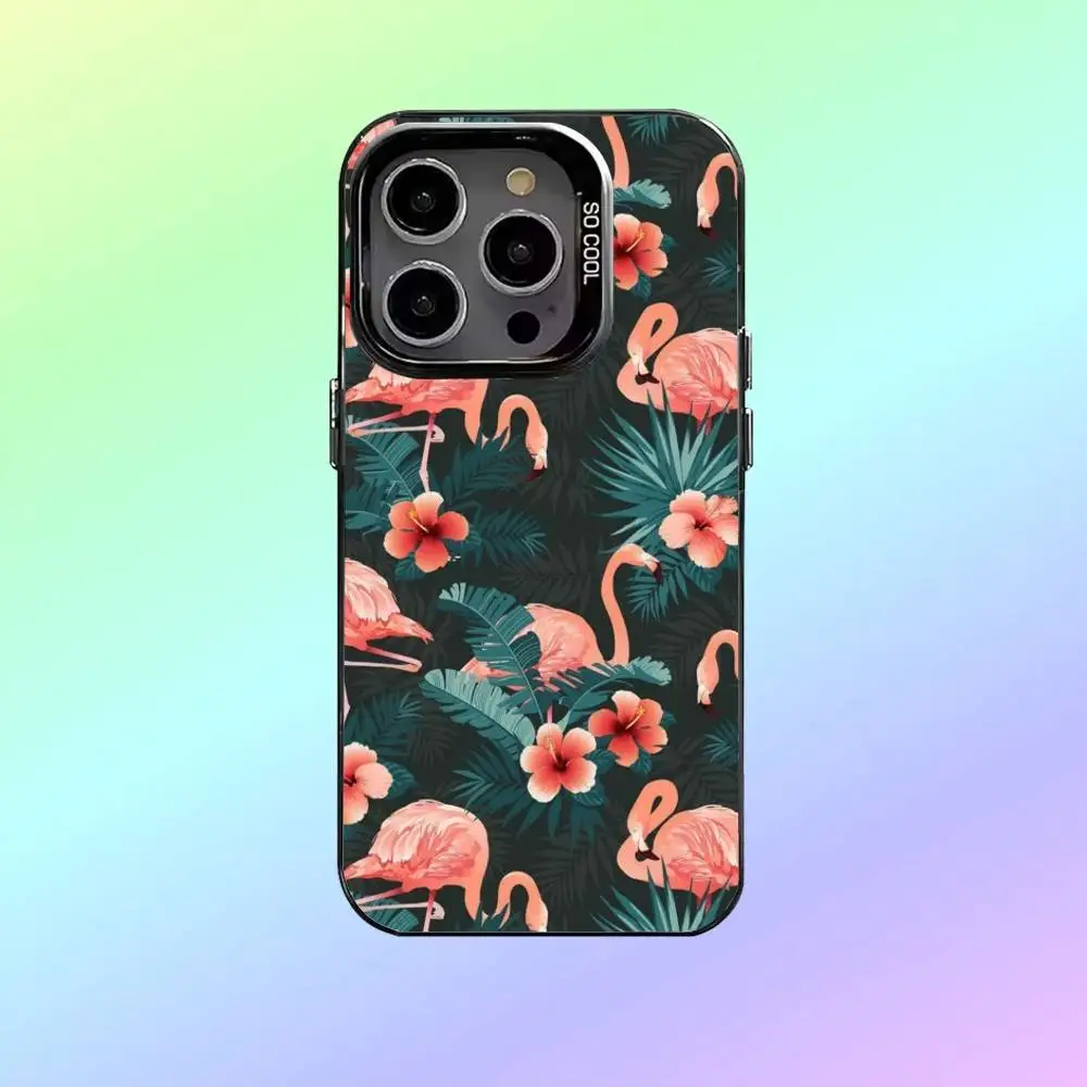 فلامنغو نمط فني جراب هاتف آيفون 17,16,15,14,13,12,11 حافظة هاتف فضية ملونة غطاء فوندا #4