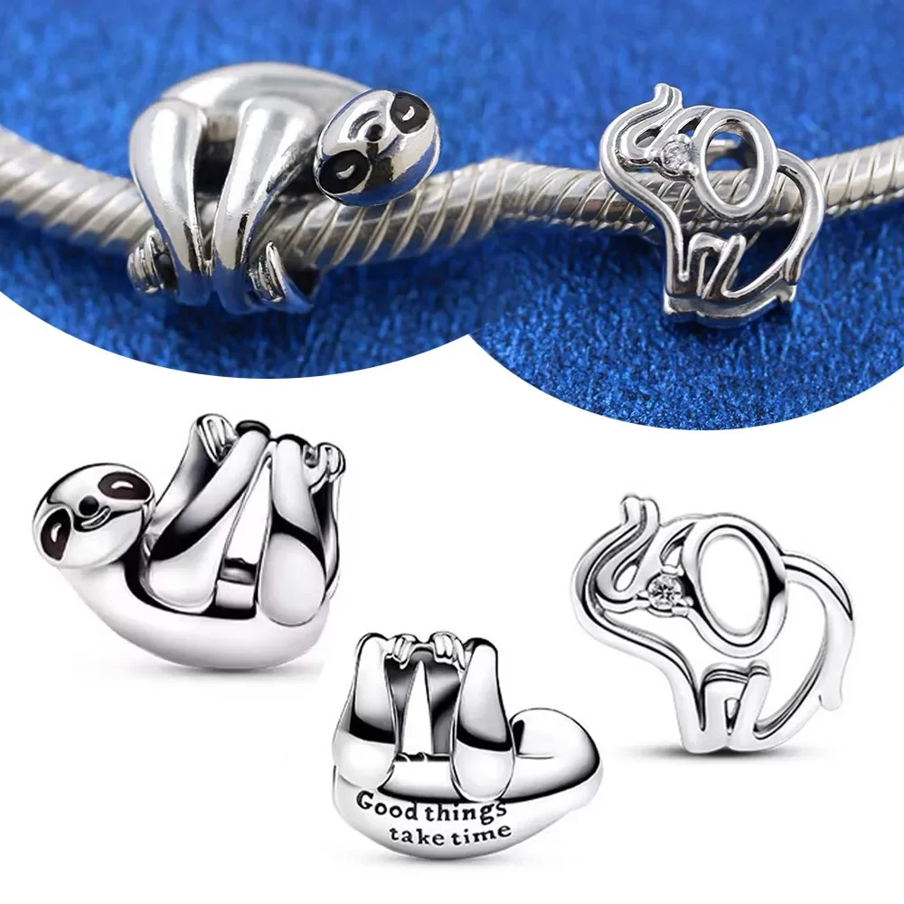 

Silver 925 Hanging Sloth Charms Beads Openwork Elephant Cute Charms Beads Fit Pandora Original Bracelet for Women Diy Jewelry