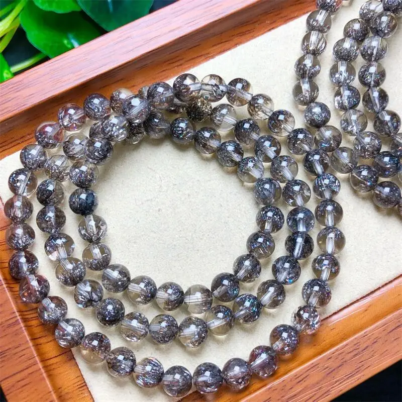 6MM Natural Black Super Seven Quartz Triple Circle Bracelet For Women Men Love Gift Crystal Beads Strands Jewelry Gift 1PCS