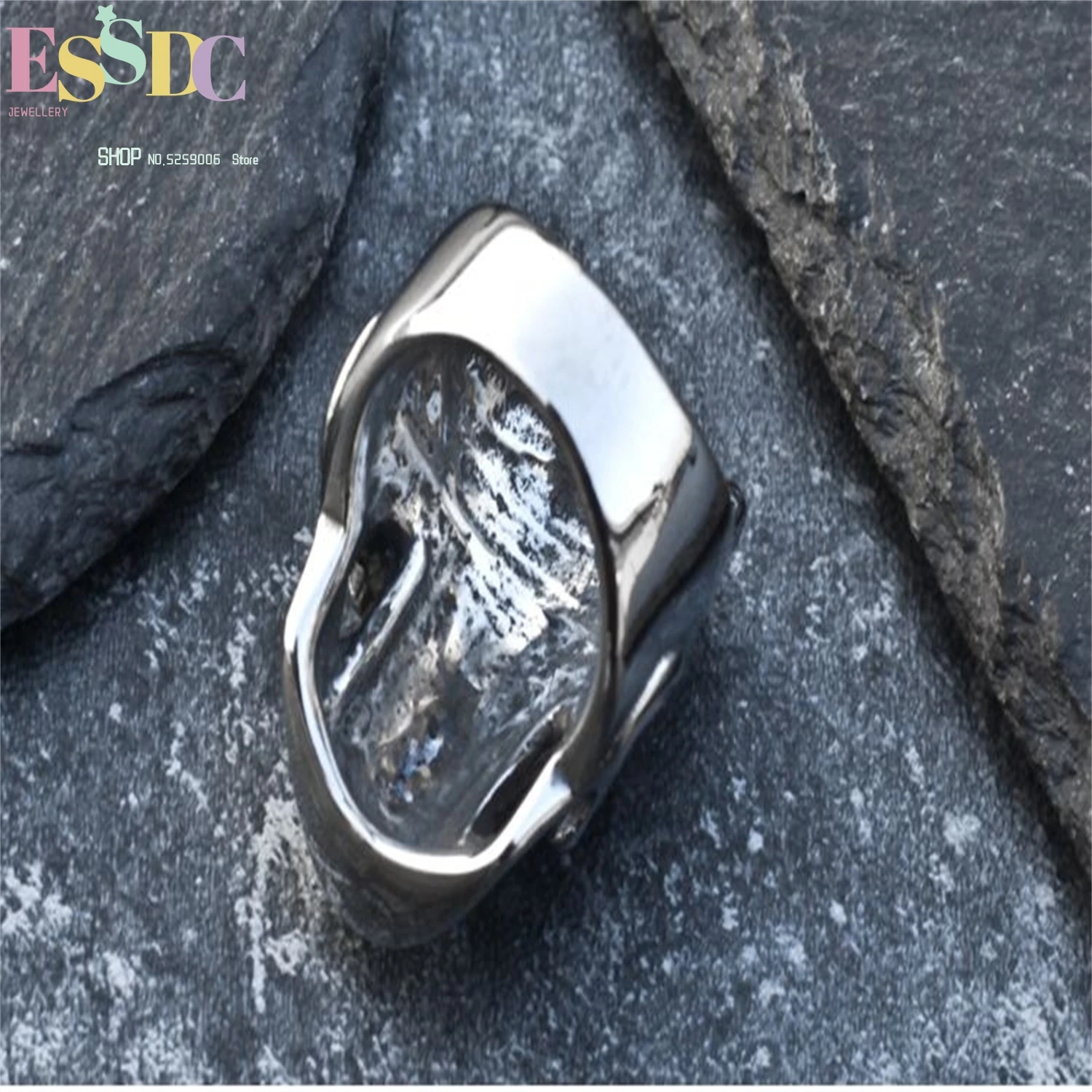Evil Eye Skull Titanium Steel Ring For Men Gothic Punk Hip Hop Street Adjustable Unisex Dark Jewelry