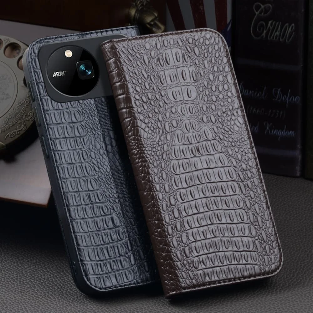 Genuine Cowhide Leather Crocodile Textured Case for Honor Magic9 Pro Magic9 Business Cover