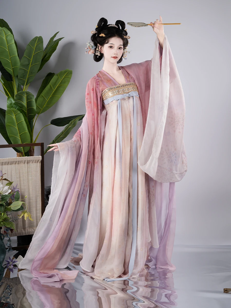 Hanfu Dunhuang Tang Dynasty recovery style, thin chest skirt, shirt torn skirt, spring and summer set silk