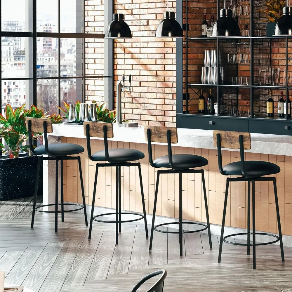 

Bar Stools Set of 2, Wider Base PU Upholstered Swivel Barstools for Kitchen Island, Thick Cushion Stools with Footrest