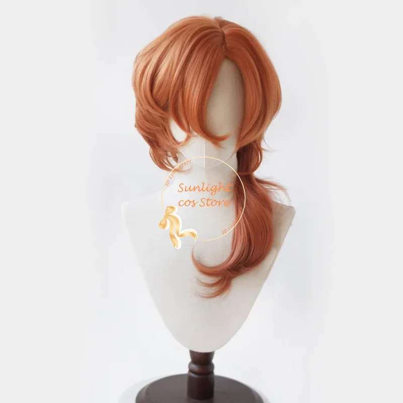 Chuya Nakahara Cosplay Wigs Anime Nakahara Chuuya Long Orange Gradient Scalp Wigs With Hat Props Heat Resistant Synthetic Hair