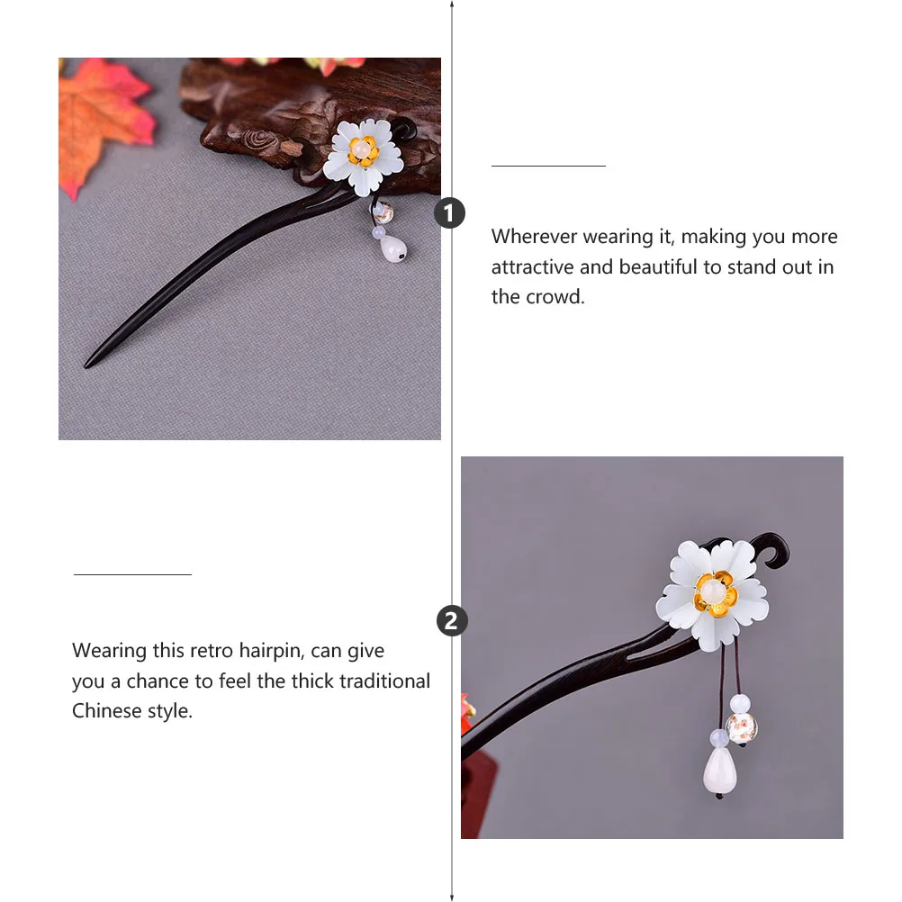 

Flowers Vintage Hairpin Women's Floral Ancient Pins Wooden Chinese Style Accessories