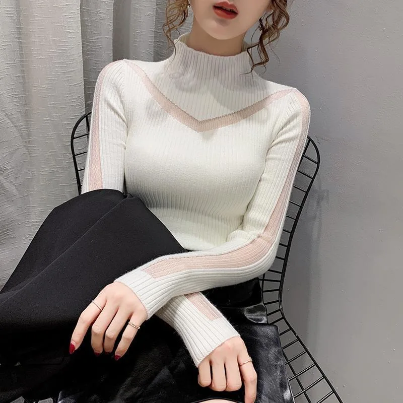 2024 Hot Korean Fashion Autumn New Women's Half-turtleneck Turtleneck Sweater Women's Long-sleeved T-shirt Women's Shirt Top