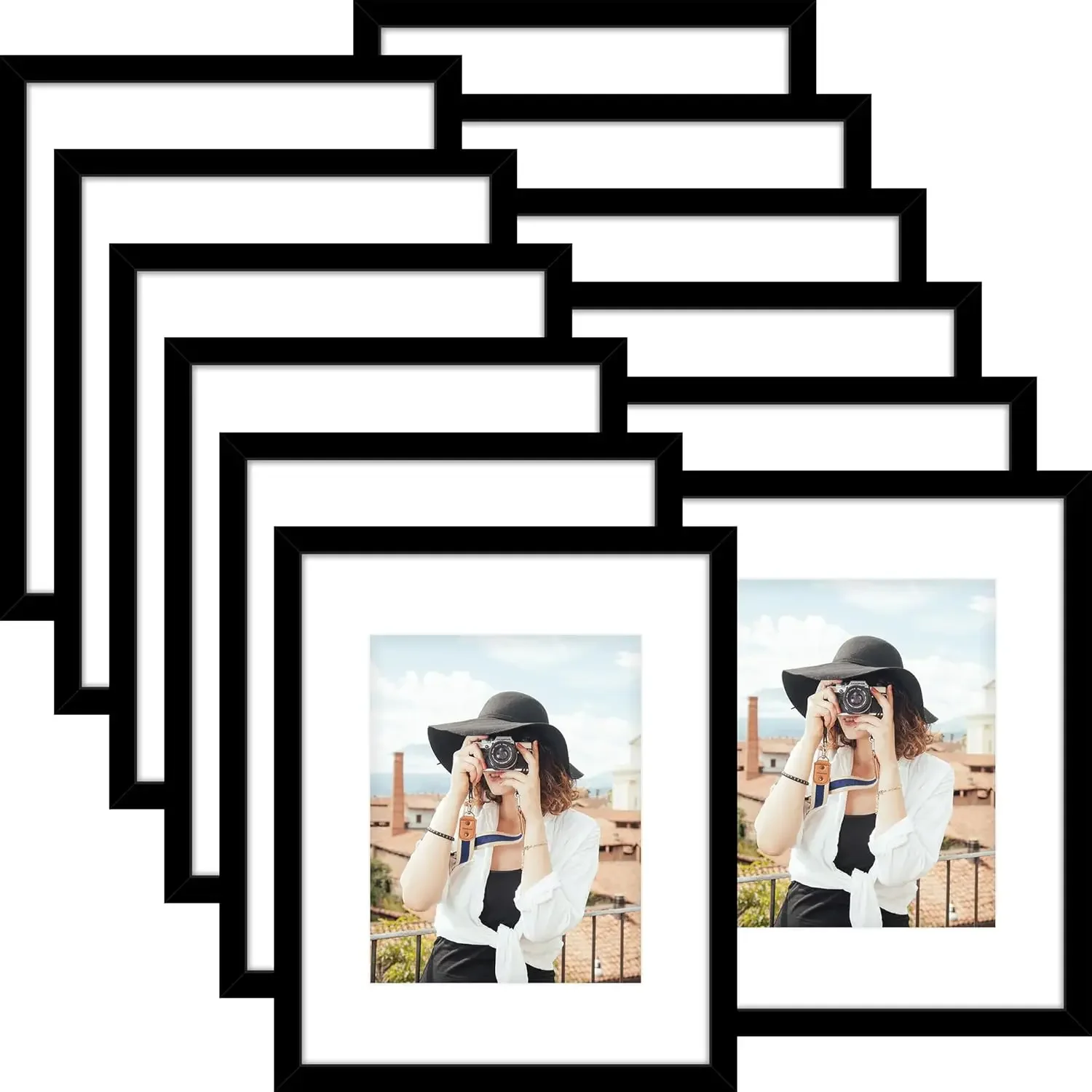 

16x20 Picture Frame Set of 12, Display 11 x 14 with Mat or 16 x 20 Without Mat, Photo Frames for Wall Mounting Display, Black.