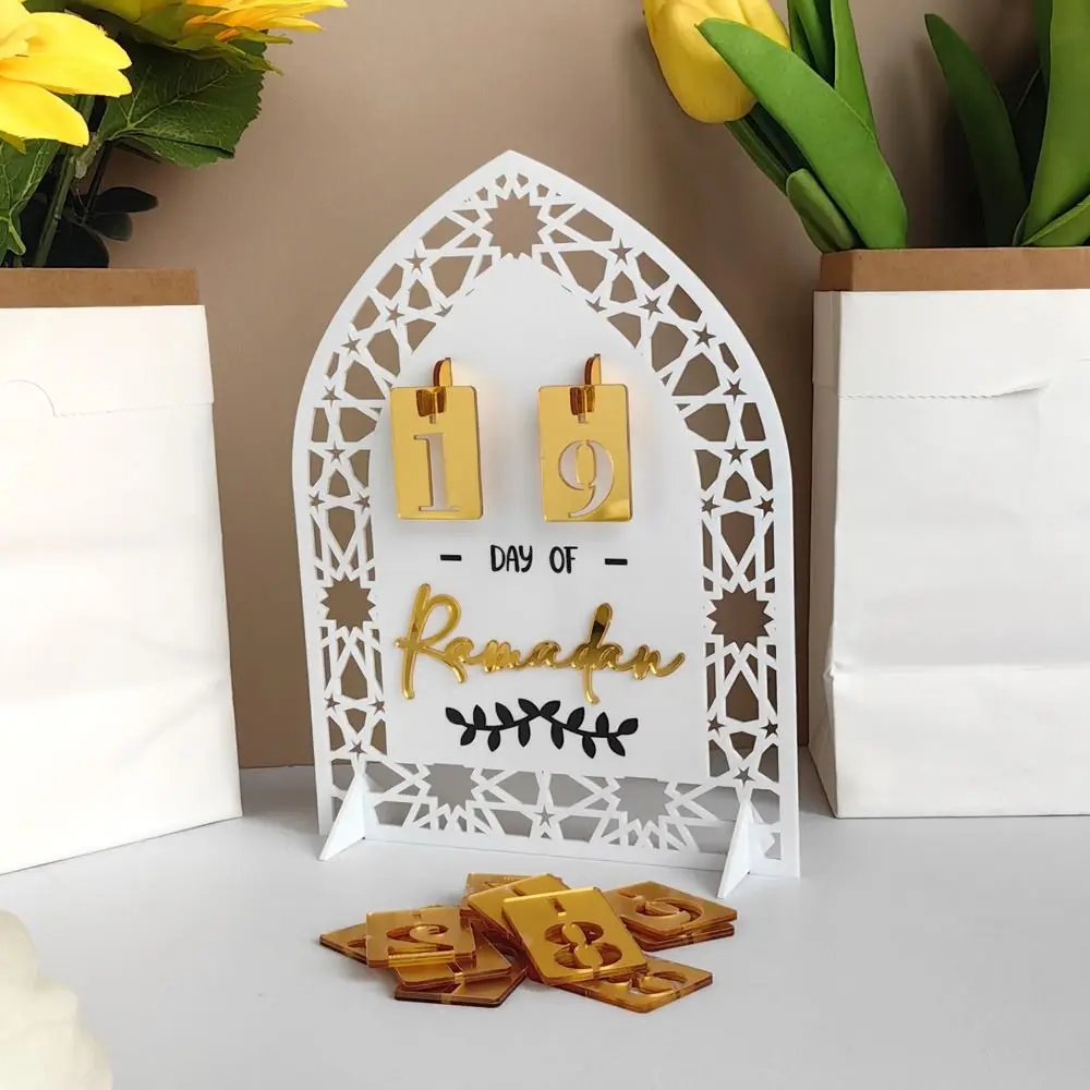 Acrylic Ramadan Countdown Calendar Mirror Surface Ethnic Style Islamic Festival Ornament DIY Crafts Replacing Number