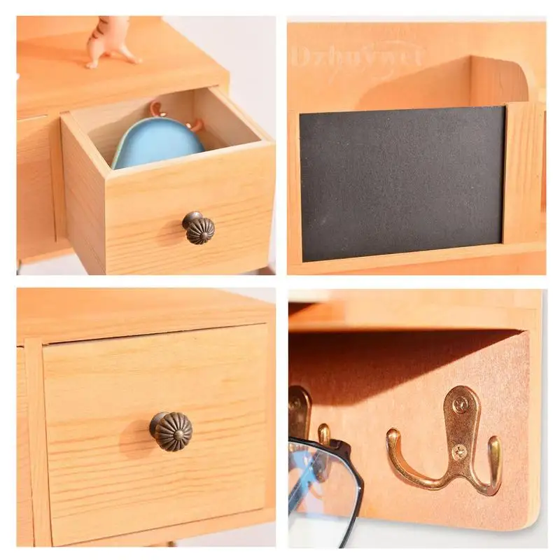 Wooden Wall Key Holder with 4 Hooks Mail Organizer with Shelf and Chalkboard Home Decor for Entryway Hallway